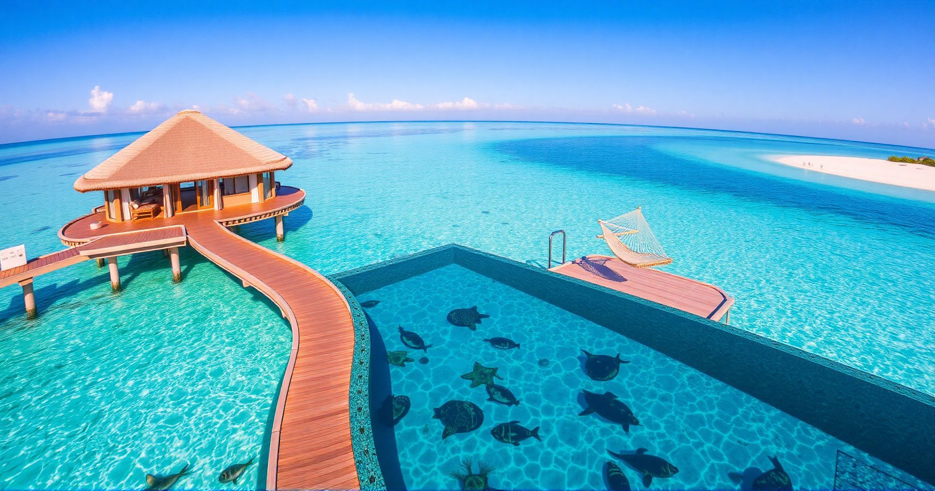 Luxuriate in overwater villas with pristine ocean views and marine life