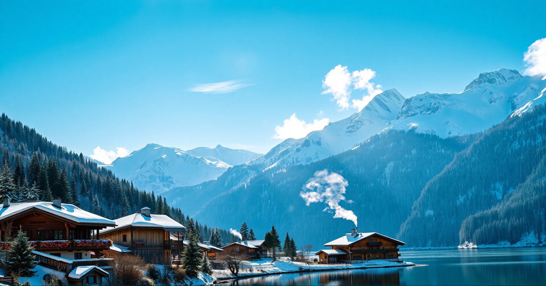 Experience the magic of winter in exclusive mountain chalets by the lake